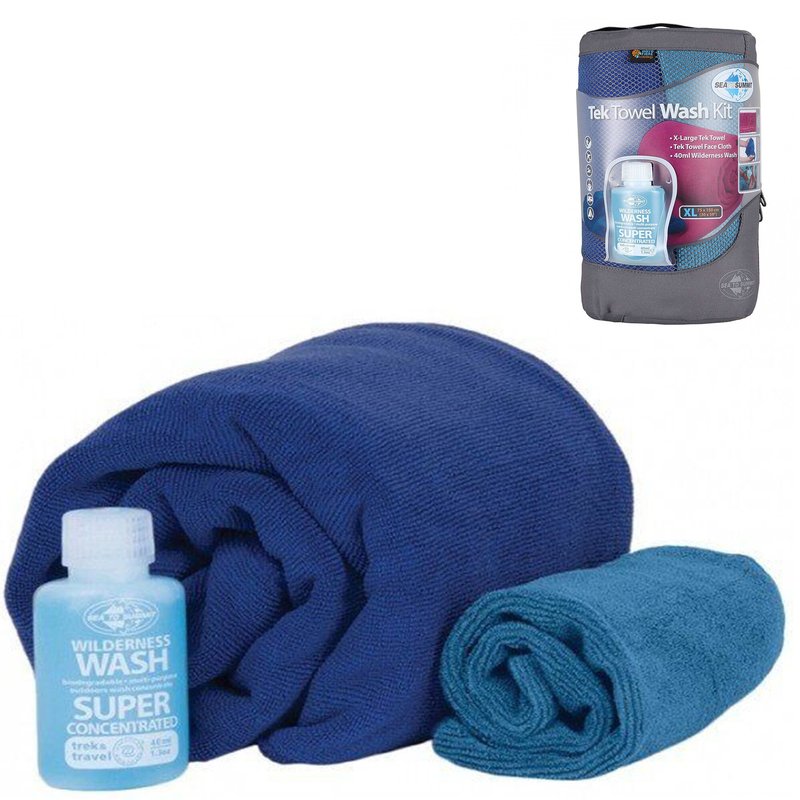 Набір: Рушник з мікрофібри + шампунь Sea To Summit Tek Towel Wash Kit, L - 60х120см, Cobalt Blue (STS ATTKITLCO)