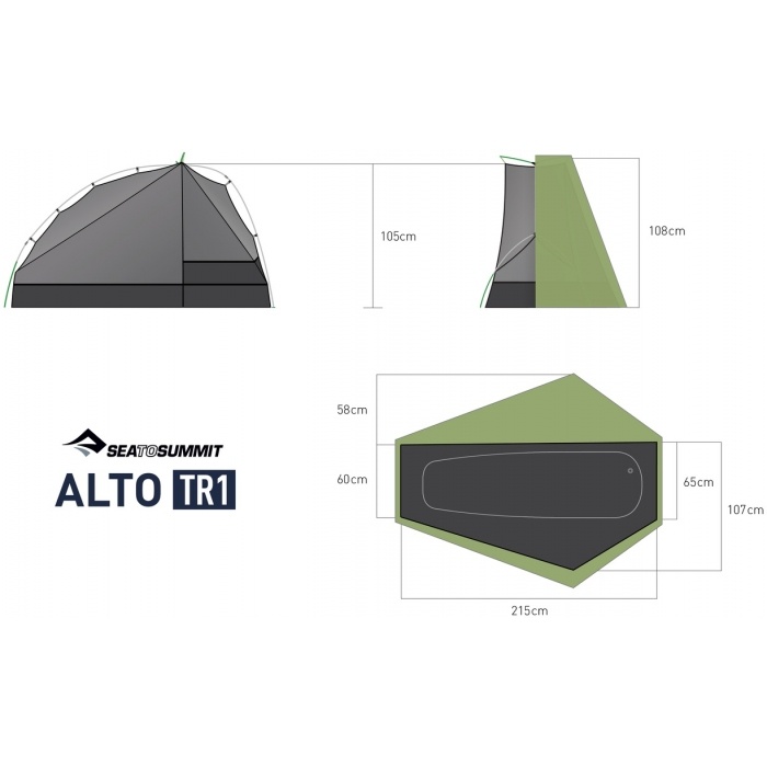 Палатка одноместная Sea to Summit Alto TR1, Mesh Inner, Sil/PeU Fly, NFR, Green (STS ATS2039-01160410)